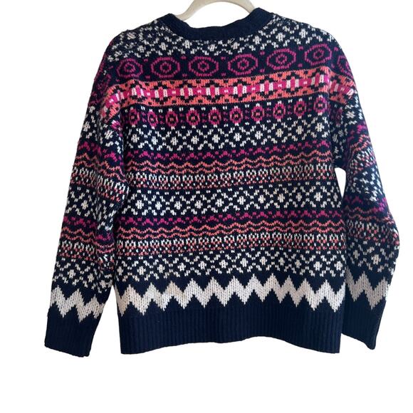 Cupcakes & Cashmere Faire Isle Button Cardigan Pink & Navy Size S - Picture 2 of 6